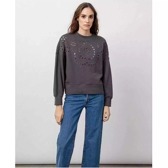 Rails Vintage Black Dark Gray Eyelet Embroidery Alice Sweater Size Medium NWT - Picture 1 of 15